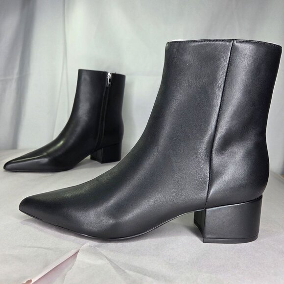 NWT Marc Fisher Women's Gismo Block Heel Ankle Dress Booties - Black Leather - Picture 2 of 8